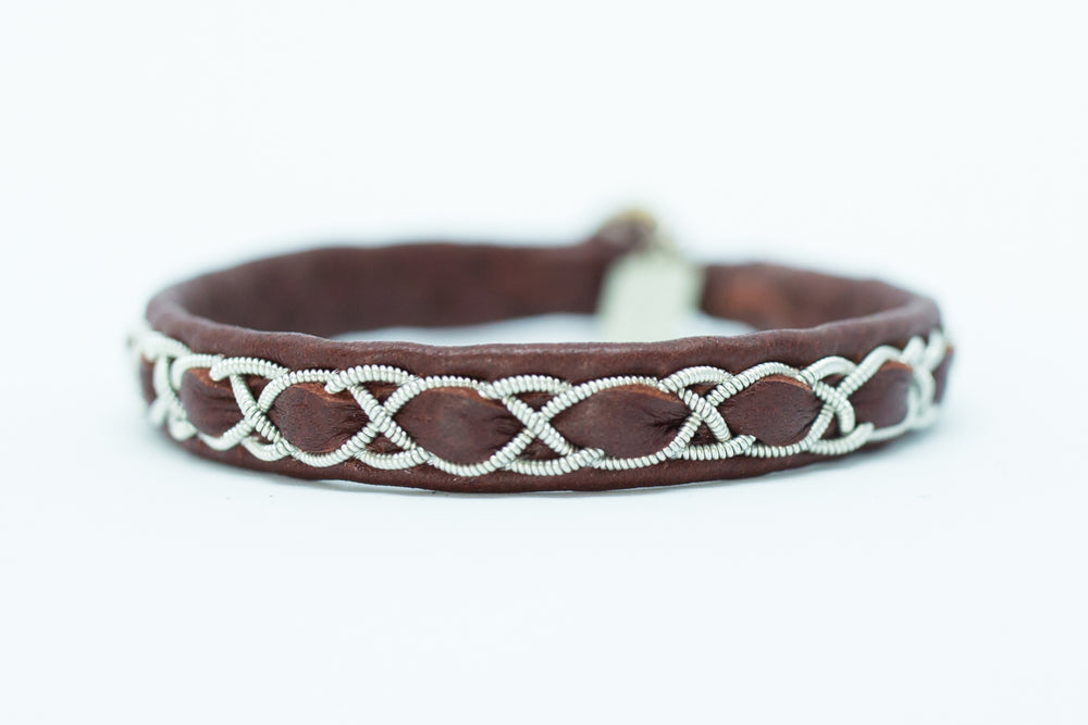 Abisko, Burgundy, Reindeer leather, Sami Bracelet, Pewter and Silver Braided Bracelet, Pemberton BC