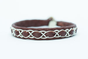 Abisko, Burgundy, Reindeer leather, Sami Bracelet, Pewter and Silver Braided Bracelet, Pemberton BC