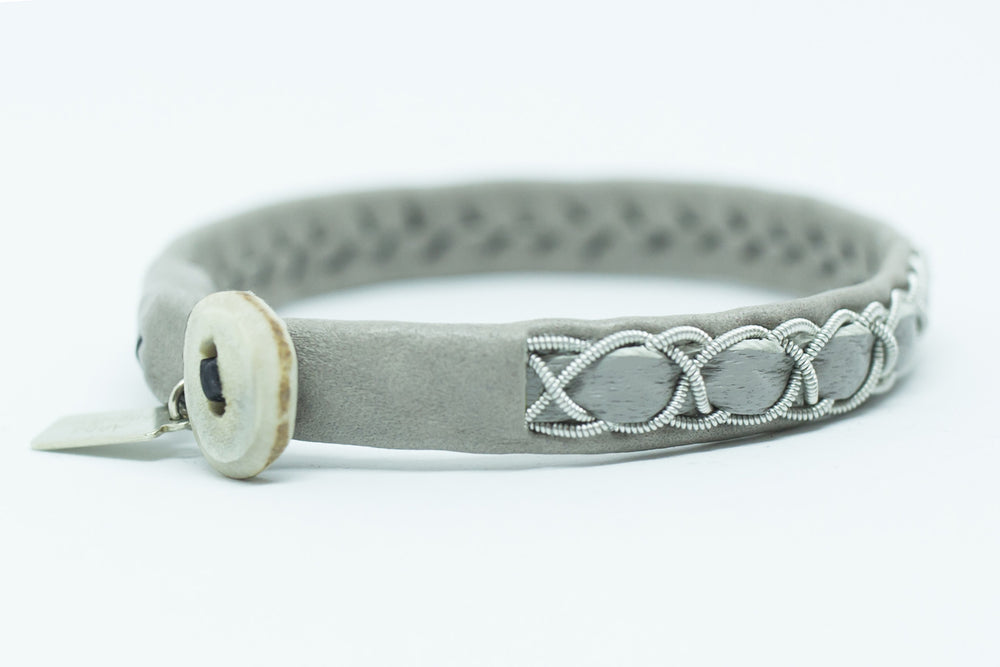 Abisko, White, Reindeer leather, Sami Bracelet, Pewter and Silver Braided Bracelet, Pemberton BC