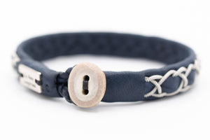 Abisko, Navy, Reindeer leather, Sami Bracelet, Pewter and Silver Braided Bracelet, Pemberton BC