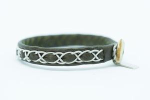Abisko, Olive Green, Reindeer leather, Sami Bracelet, Pewter and Silver Braided Bracelet, Pemberton BC