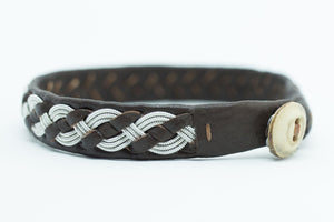 Algot, brown, Reindeer leather, Sami Bracelet, Pewter and Silver Braided Bracelet