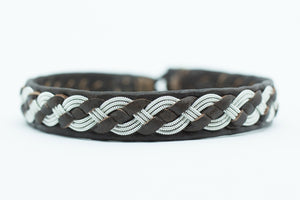 Algot, brown, Reindeer leather, Sami Bracelet, Pewter and Silver Braided Bracelet