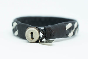 Algot, black, Reindeer leather, Sami Bracelet, Pewter and Silver Braided Bracelet