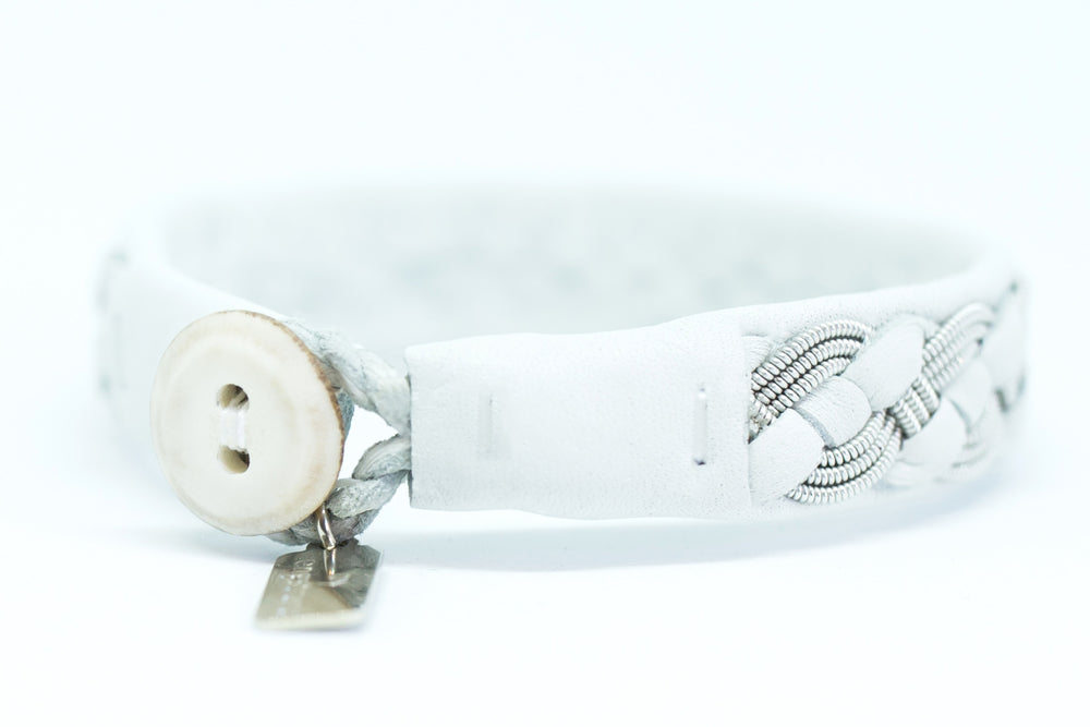 Algot, white, Reindeer leather, Sami Bracelet, Pewter and Silver Braided Bracelet