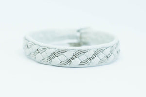 Algot, white, Reindeer leather, Sami Bracelet, Pewter and Silver Braided Bracelet