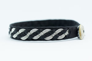 Algot, black, Reindeer leather, Sami Bracelet, Pewter and Silver Braided Bracelet