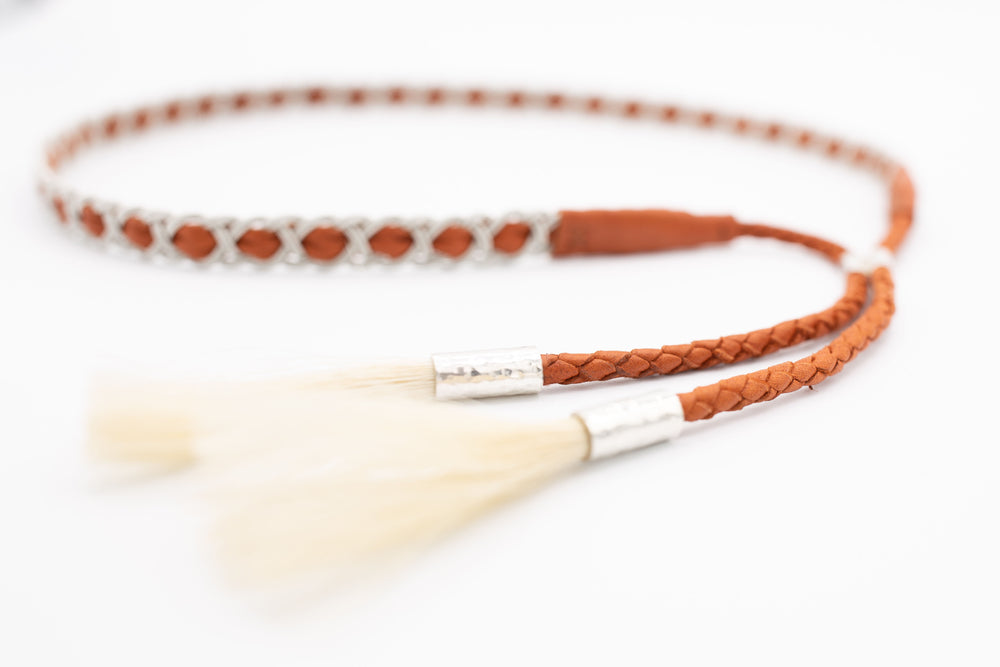 thin high end hatbands, tan reindeer leather, Simply Sami Jewelry, horsehair, Pemberton BC